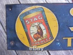 RARE 1910 1920 Vintage Chew Stag US Tobacco General Store Display Tin Sign