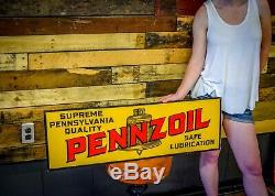 RARE 1930s Vintage PENNZOIL MOTOR OIL Old Gas Station Tin tacker Sign CLEAN