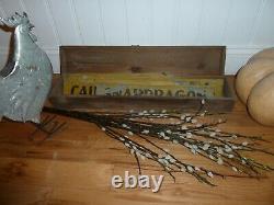 RARE Antique Lot 8 Tin Metal Farm Stand Signs With Vintage Wood Box Advertising
