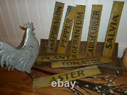 RARE Antique Lot 8 Tin Metal Farm Stand Signs With Vintage Wood Box Advertising