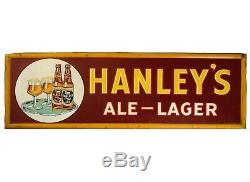 RARE HANLEY'S ALE-LAGER PROVIDENCE, RI LG 55 x 19 PRESSED TIN ENAMEL BEER SIGN