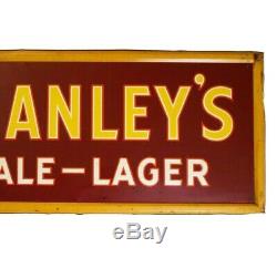 RARE HANLEY'S ALE-LAGER PROVIDENCE, RI LG 55 x 19 PRESSED TIN ENAMEL BEER SIGN
