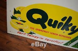 RARE Large Vintage Quiky Soda tin Advertising sign Gas Station Deli CLEAN Pop