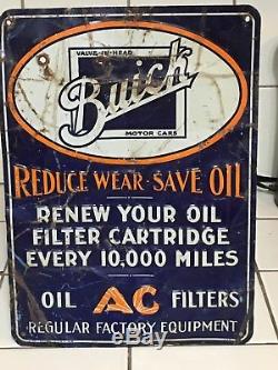 RARE ORIGINAL Early BUICK AC OIL FILTER Tin Tacker Sign GaS OiL Vintage OLD WOW