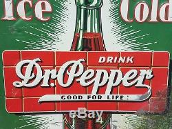 RARE VINTAGE 1930s DR. PEPPER BRICK TIN CURB SERVICE SODA ADVERTISING SIGN