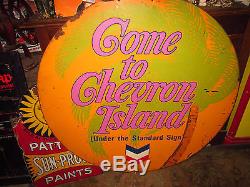 Rare Vintage Original 1960s Come To Chevron Gas Station Motor Oil Tin Sign