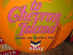 Rare Vintage Original 1960s Come To Chevron Gas Station Motor Oil Tin Sign