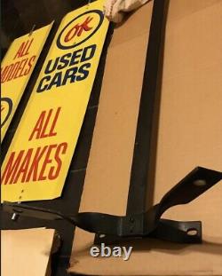 RARE VINTAGE TIN DOUBLE SIDED OK USED CARS SPINNER SIGN WithBRACKET, HARDWARE & BOX