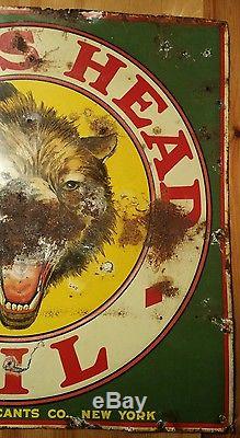 RARE VTG 1920s Original Wolf's Head Oil Tin Sign Wolverine Lubricants New York