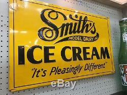 RARE VTG Original SMITH'S Model Dairy ICE CREAM EMBOSSED TIN Advertising SIGN