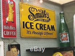 RARE VTG Original SMITH'S Model Dairy ICE CREAM EMBOSSED TIN Advertising SIGN