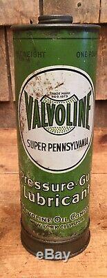 RARE Vintage 1920s VALVOLINE Motor Oil 1LB Pressure Gun Lubricant Tin Can Sign