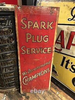 RARE Vintage 1930s Champion Spark Plugs Metal Tin Advertising Sign