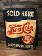 Rare Vintage 1930s Pepsi Cola Sold Here Soda Advertising Tin Sign Double Dot