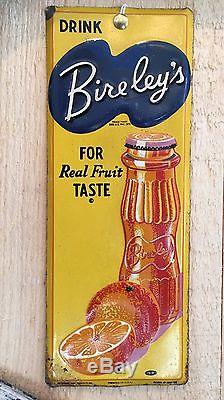 RARE Vintage 1940's Drink BIRELEY'S Soda Drink Door Push Tin Advertising Sign