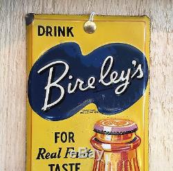 RARE Vintage 1940's Drink BIRELEY'S Soda Drink Door Push Tin Advertising Sign