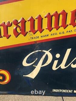 RARE Vintage 1940s Braumeister Pilsner Beer Tin Advertising Sign Milwaukee