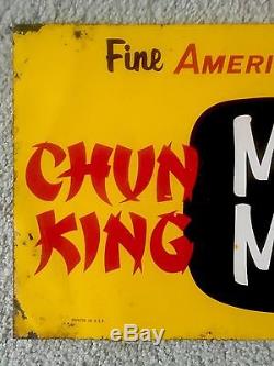 RARE Vintage 1950s CHUN KING Chinese Food Dbl Sided Tin Litho Advertising Sign