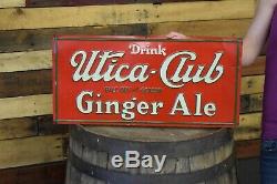 RARE Vintage 30s Prohibition Era Utica Club Ginger Ale Tin Embossed Sign Marked
