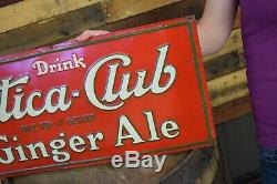 RARE Vintage 30s Prohibition Era Utica Club Ginger Ale Tin Embossed Sign Marked