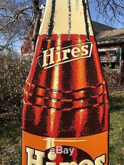 RARE Vintage 40s Original HIRES Root Beer Tin Embossed Die Cut Bottle Sign 57