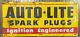 Rare Vintage Auto-lite Spark Plugs Ignition Engineered Collectible Tin Sign