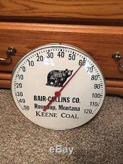 RARE Vintage Antique Kenne Bear Coal Tin Non Porcelain Thermometer Sign MONTANA