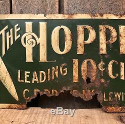 RARE Vintage Antique The HOPPER Leading 10c Cigar Lewiston Maine Tobacco Sign