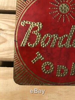 RARE Vintage BORDENS Today Cow Farm Milk Delivery Delivery Tin Sign Plaque 6x6