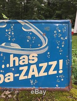 RARE Vintage BUBBLE UP Has pa-ZAZZ Tin Embossed Button Advertising Sign