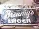 Rare Vintage Breunig's Lager Beer Tin Metal Sign 3' X 5' Rice Lake Wisconsin