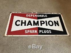 RARE Vintage CHAMPION SPARK PLUG Old Gas Station Tin Sign double sided gas oil