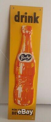 RARE Vintage Drink Bireley's Orangeade Orange Soda Door Push Vertical Tin Sign