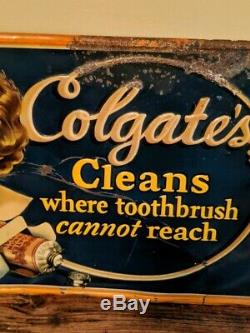 RARE Vintage Early 1920s Colgates Dealer Advertising Store Display Sign-Tin