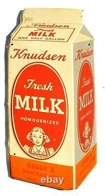 RARE Vintage Knudsen Milk Dairy Embossed Die-cut Metal Tin Advertising Sign