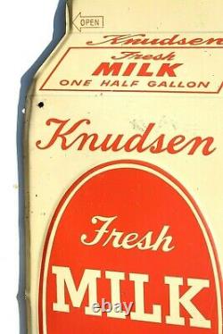 RARE Vintage Knudsen Milk Dairy Embossed Die-cut Metal Tin Advertising Sign