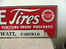 RARE Vintage Lee Tires Gas Station Tin Tires Advertising Sign Smiles at Miles