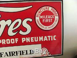 RARE Vintage Lee Tires Gas Station Tin Tires Advertising Sign Smiles at Miles