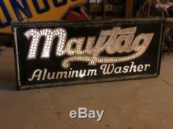 RARE Vintage ORIGINAL Early MAYTAG ALUMINUM WASHER Sign PUNCHED TIN 1920's OLD
