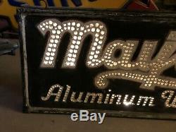 RARE Vintage ORIGINAL Early MAYTAG ALUMINUM WASHER Sign PUNCHED TIN 1920's OLD