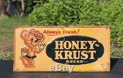 RARE Vintage Original HONEY KRUST BREAD Country General Store Tin Embossed Sign
