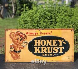 RARE Vintage Original HONEY KRUST BREAD Country General Store Tin Embossed Sign