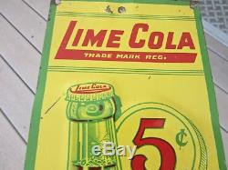 RARE Vintage Original Metal LIME COLA Door Push Sign Tin Tacker SODA ADVERTISING