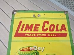 RARE Vintage Original Metal LIME COLA Door Push Sign Tin Tacker SODA ADVERTISING