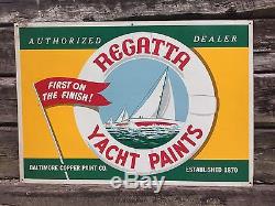 RARE Vintage Original REGATTA YACHT PAINTS Dealer Ship Maritime Tin Sign