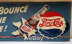 RARE Vintage PEPSI Large Tin Embossed 1950's Sign More Bounce To The Ounce