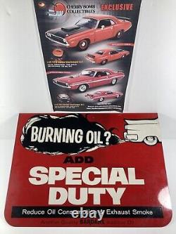 RARE Vintage Red Tin BARDAHL Motor Oil Sign circa 1950's Flanged Burning oil Car