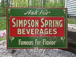RARE Vintage SIMPSON SPRING Beverages Country Store Tin Embossed Sign 19x13