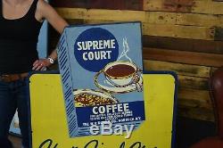 RARE Vintage Victory Stores Coffee sign Advertisement cafe shop 1940's 50's Tin