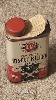 RARE Vintage WHIZ Fly Fume Insect Killer Poison Bugs Tin Litho Can Gas Oil Sign